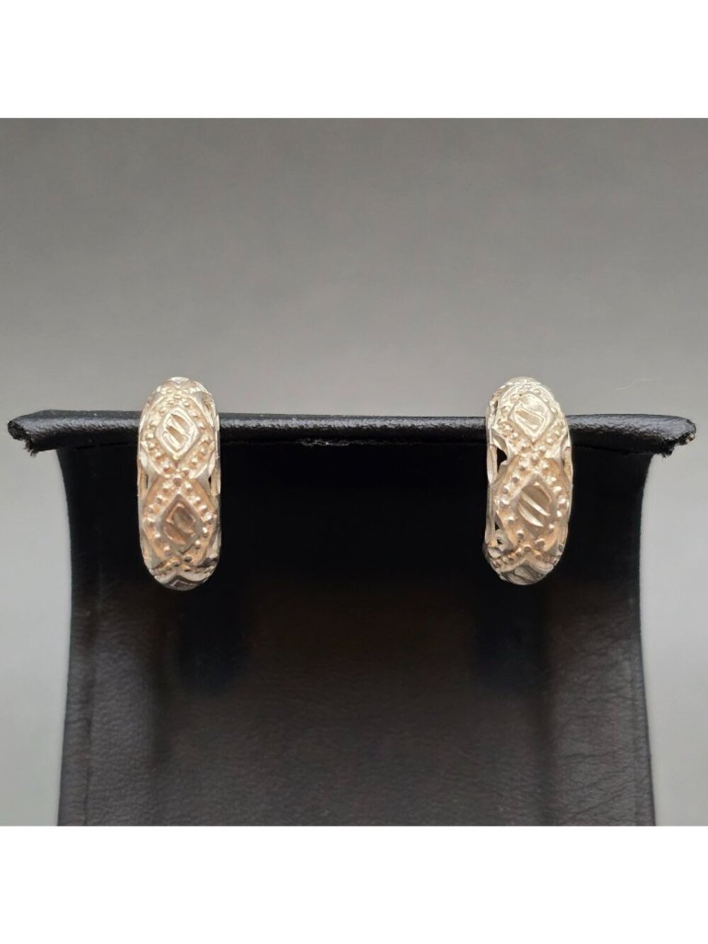 Vintage Sterling Silver Filigree Hoop Earrings Basket Lattice Beaded Cutout Hoop - Picture 9 of 14